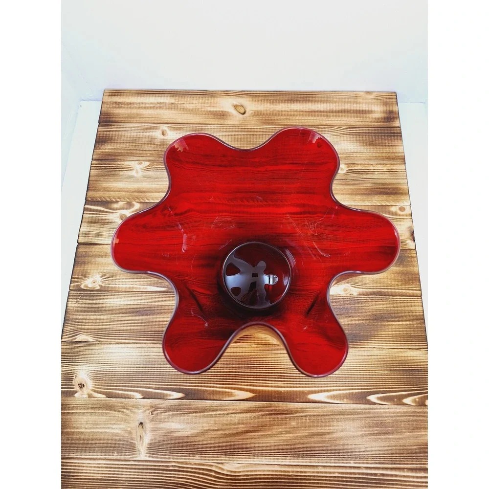 Vintage Ruby Red Footed Ruffled Glass Candy - Fruit Dish‎ 5.5